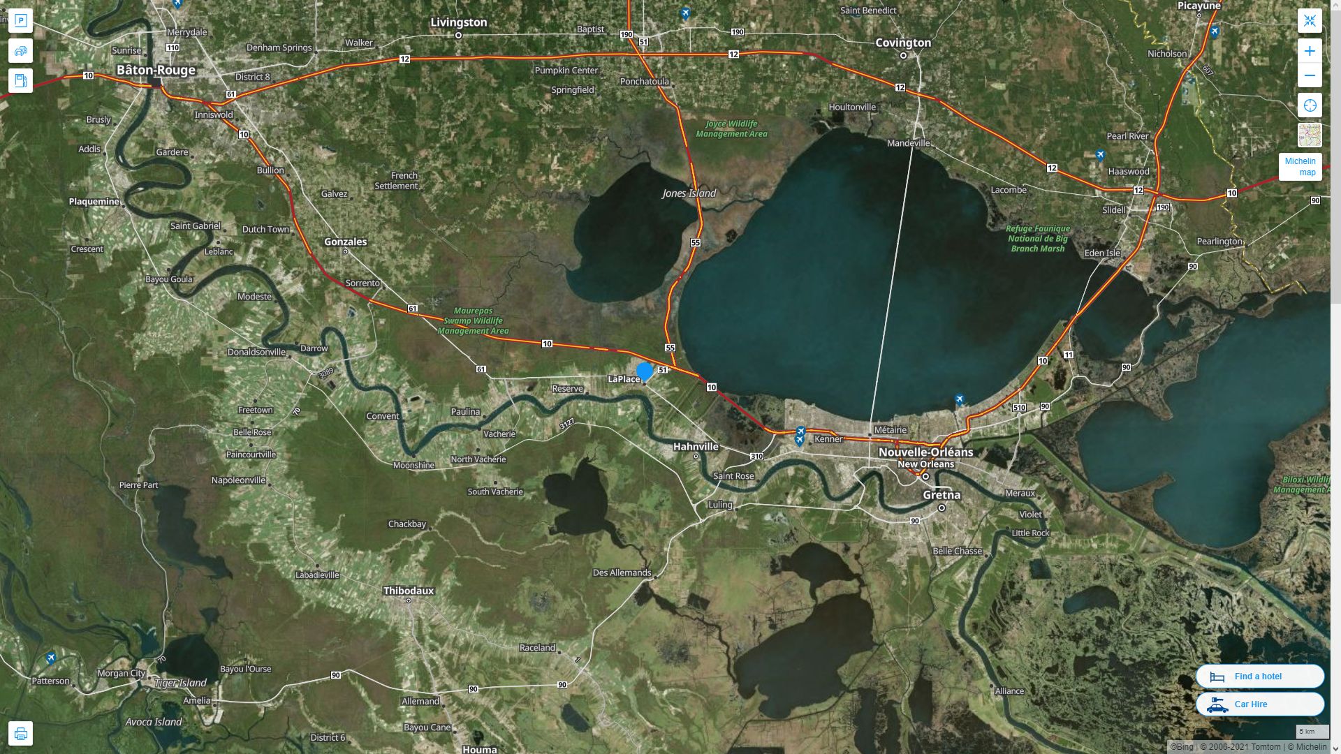 Laplace Louisiana Highway and Road Map with Satellite View